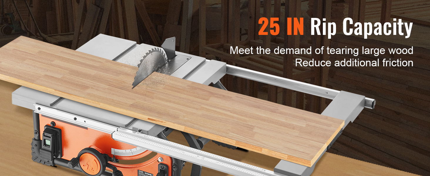 VEVOR Table Saw for Jobsite 10inch 15-Amp 25-in Max Rip Capacity 40T Blade Portable Compact for DIY Woodworking Furniture Making - Image 13